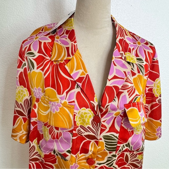 DR2 Short Sleeve Floral Button Down Blouse Size XLarge - Picture 5 of 13